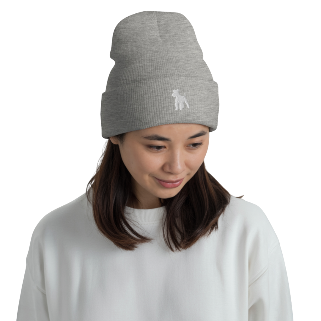 シュナウザーロゴ刺繍ニット帽(ホワイトロゴ)