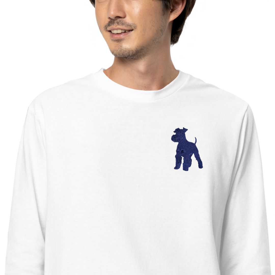 シュナウザーラージロゴ刺繍ロングTee(ネイビーロゴ)