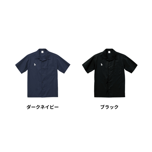 シュナウザーロゴ刺繍オープンカラーシャツ