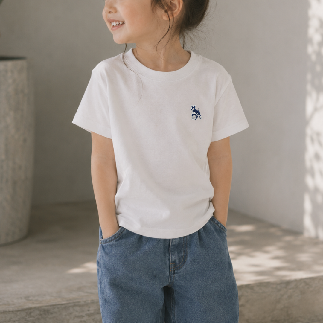 【FOR KIDS】シュナウザーポイントロゴ刺繍Tee（ネイビー×ホワイトロゴ）
