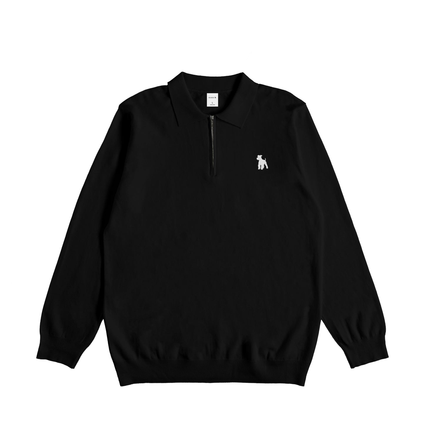 シュナウザーロゴ刺繍ハーフジップニットプルオーバー black image