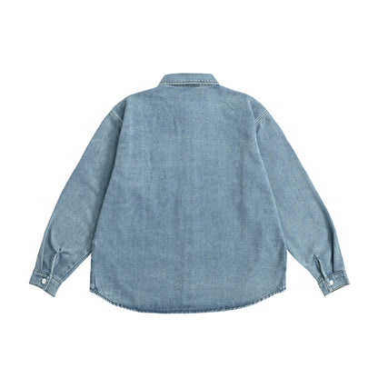 シュナウザーラージロゴ刺繍デニムシャツ light-blue image