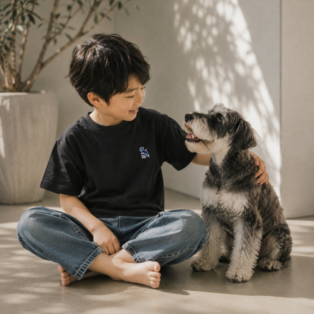 【FOR KIDS】シュナウザーポイントロゴ刺繍Tee（ネイビー×ホワイトロゴ）