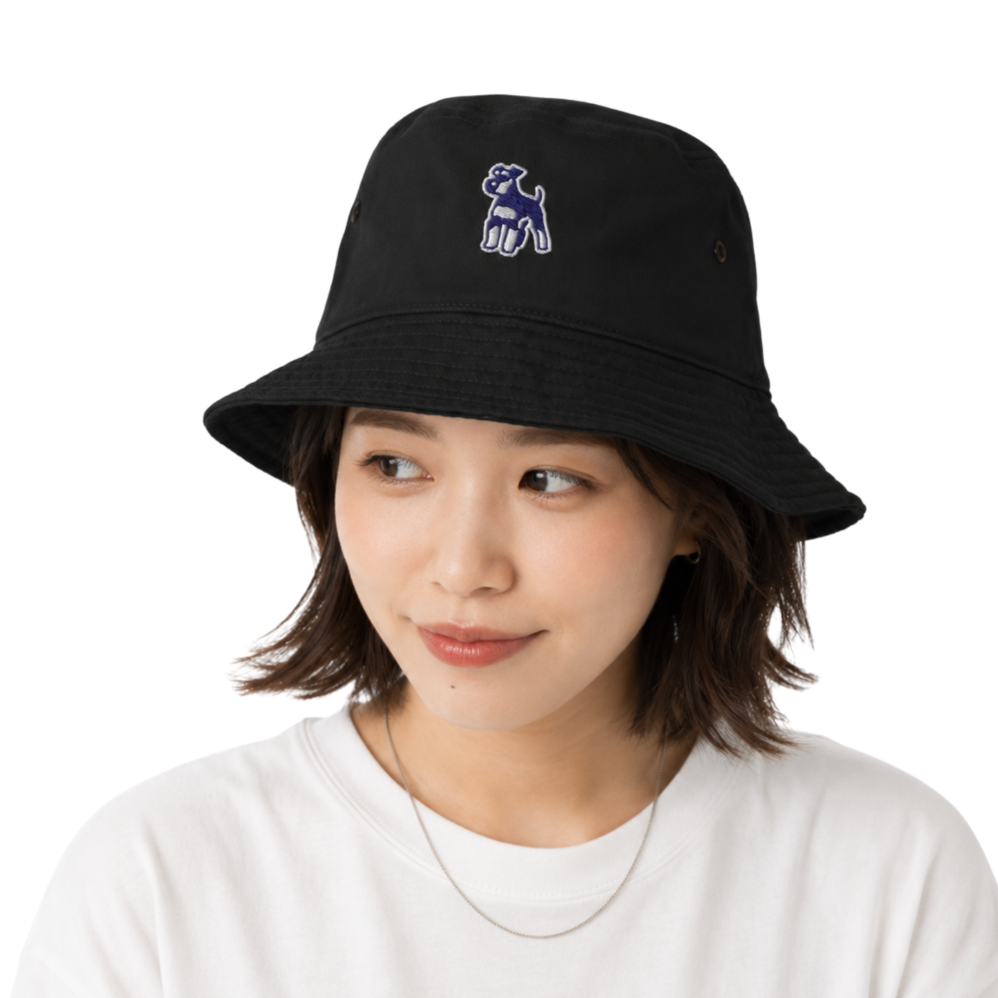 シュナウザーロゴ刺繍バケットハット（ネイビー×ホワイトロゴ）