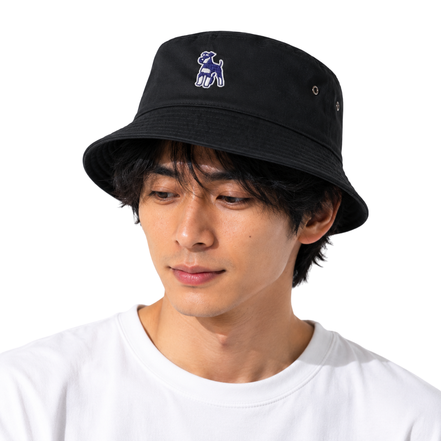 シュナウザーロゴ刺繍バケットハット（ネイビー×ホワイトロゴ）